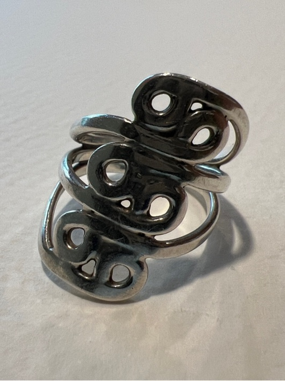 Sterling Silver Sculpted Openwork Statement Ring - Silver